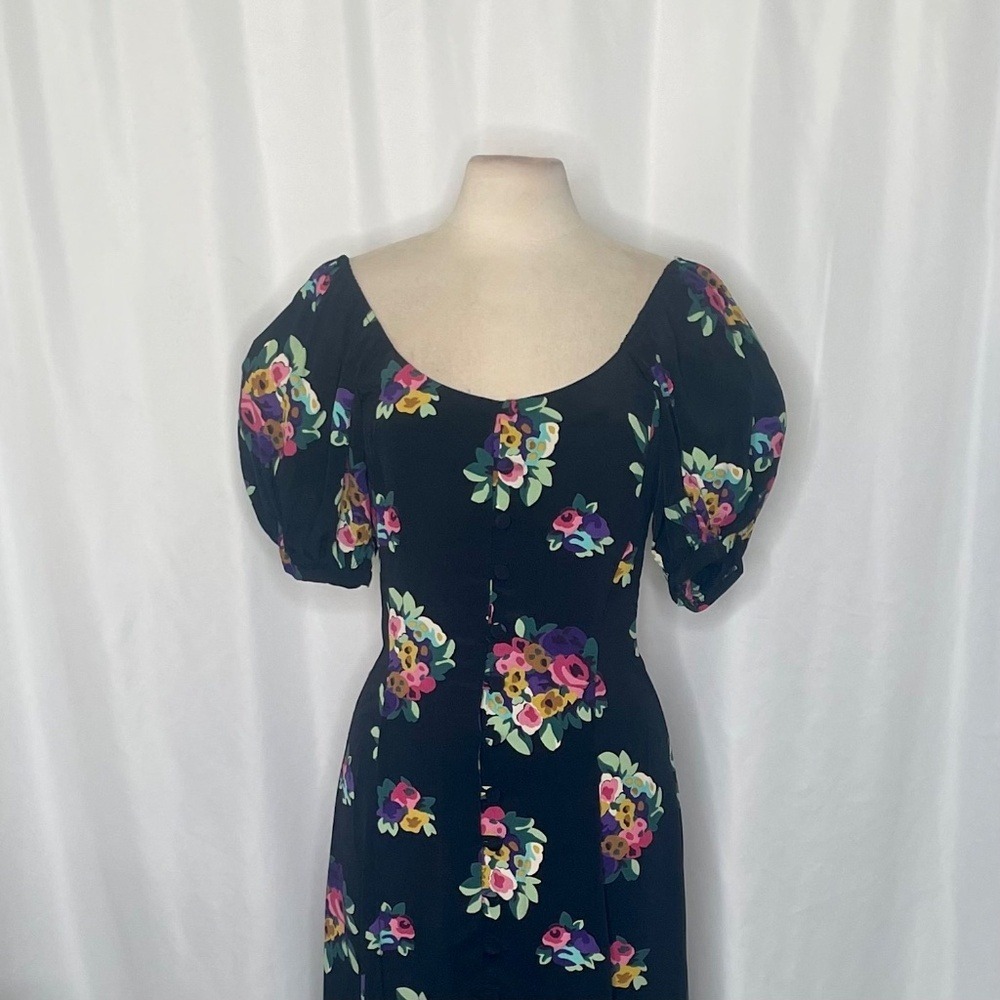 Betsey Johnson Black Floral Puff Sleeve Midi Dress - Picture 4 of 13